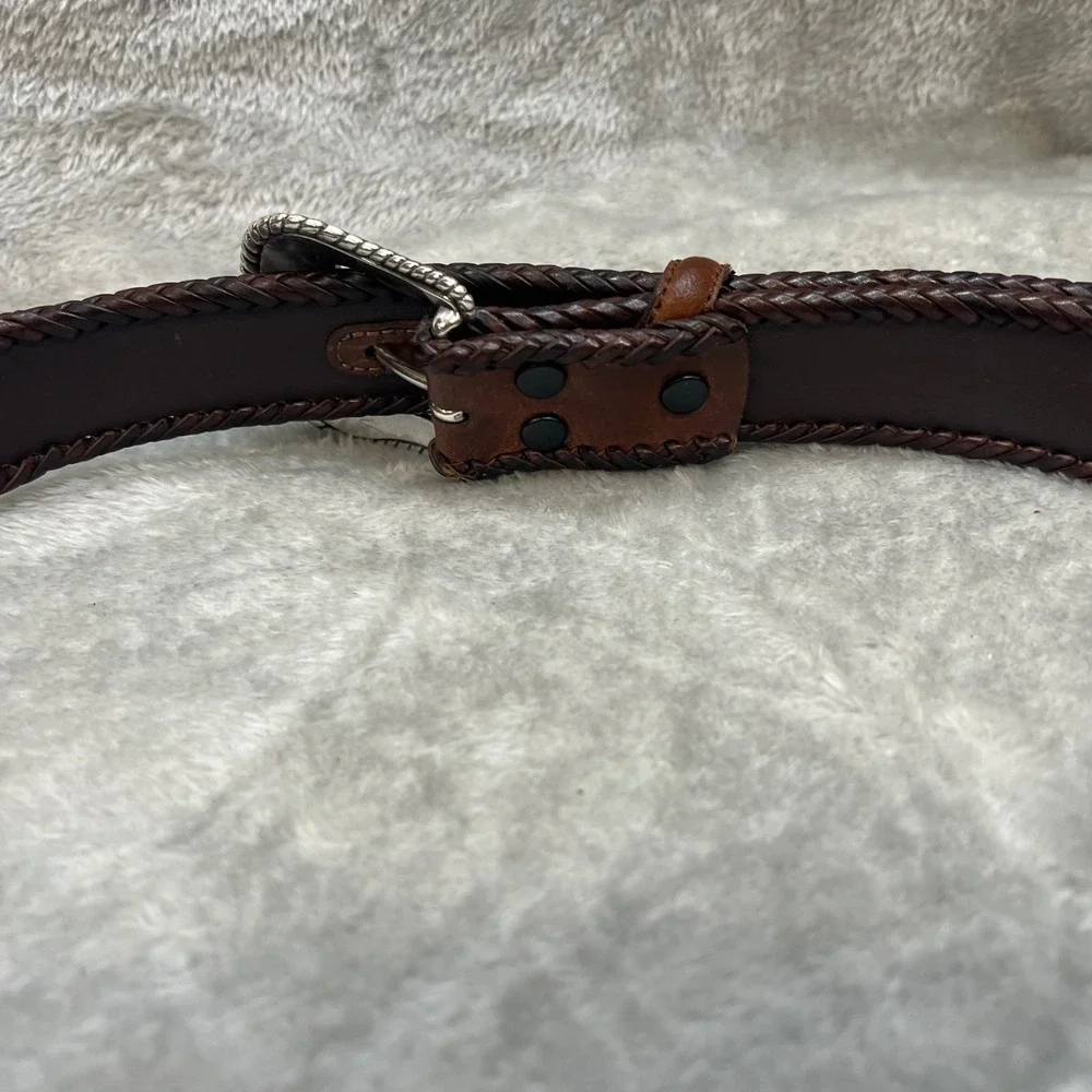 Nocona Belt Co‎ Mens 38 Brown Leather Western Belt Engraved Buckle Rustic Rugged